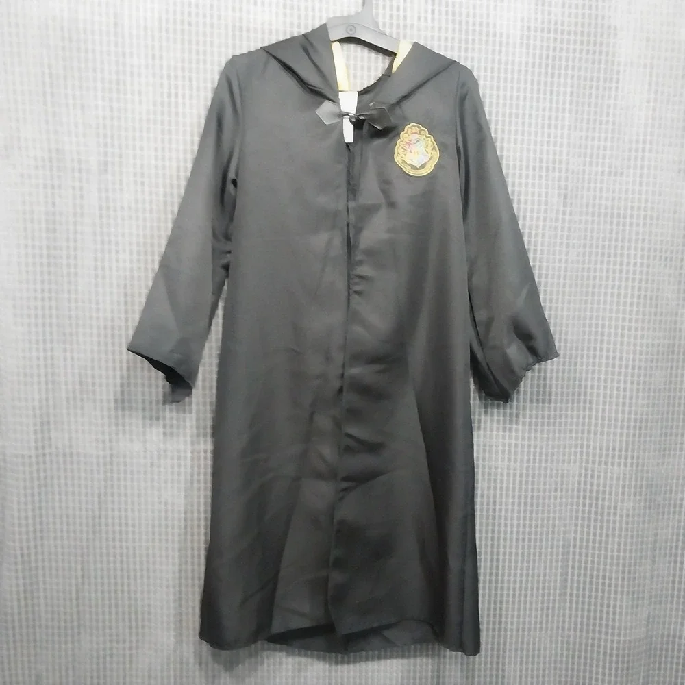 Harry Potter Costume Robe Hogwarts Crest Hooded Size M Unisex Kid 7-8 Black Gold